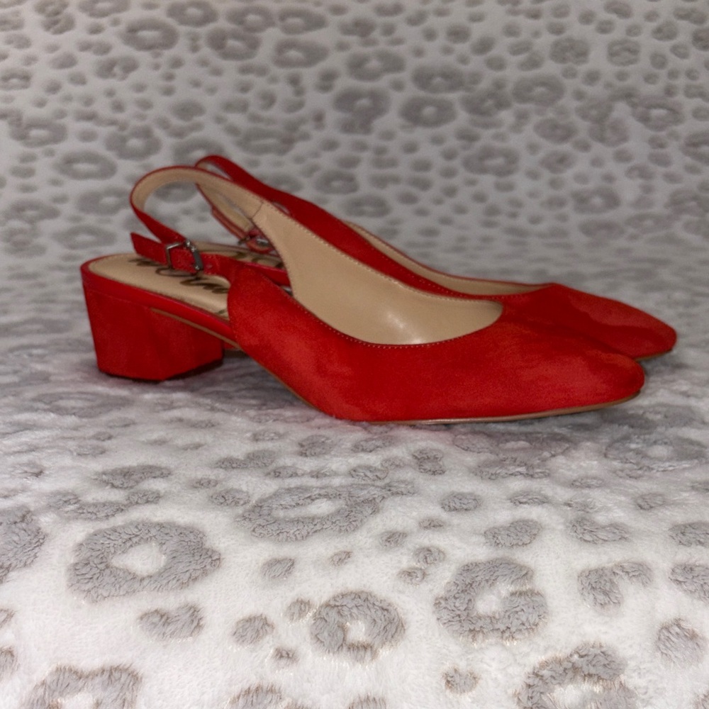 Sam Edelman Orange-Red Suede Block Heel Slingbacks